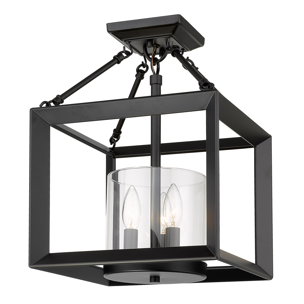 Golden Lighting Smyth 3-light 17"H Semi-Flush Mount in Matte Black and Clear Glass